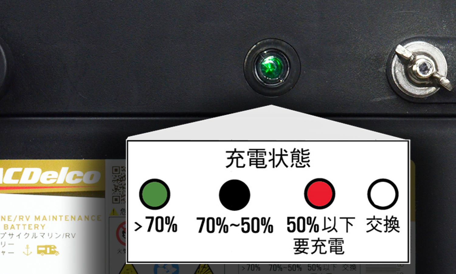 充電状態が判るインジケータ付き